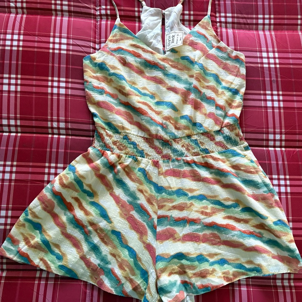 Style Rack Multicolor Romper with adjustable straps Size S elastic waist